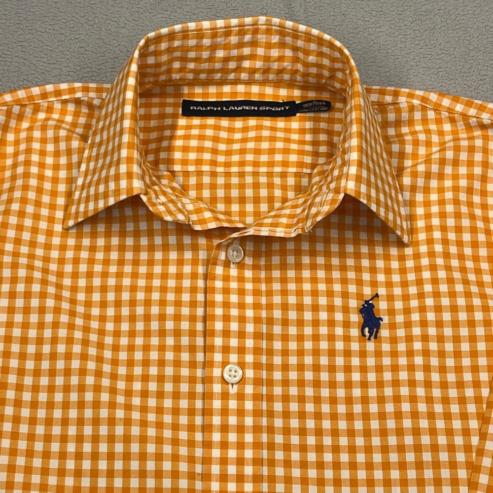 Ralph Lauren Sport Orange Gingham Button Down Shirt Women Size 2 Long Sleeve